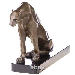 Art Deco bronze seated Panther sculpture on marble signed by Henry Moore