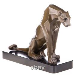 Art Deco bronze seated Panther sculpture on marble signed by Henry Moore