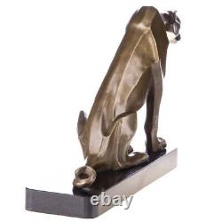 Art Deco bronze seated Panther sculpture on marble signed by Henry Moore