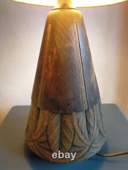 Art Deco carved wooden signed lamp