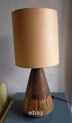 Art Deco carved wooden signed lamp