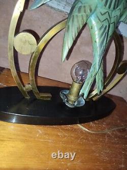 Art Deco lamp with a couple of loving birds, signed VRAMY