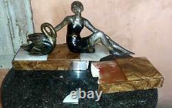 Art Deco regule statue signed Janle to be restored Woman and Swan