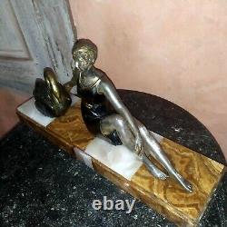 Art Deco regule statue signed Janle to be restored Woman and Swan