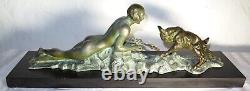 Art Deco sculpture signed LIMOUSIN nude woman goat statue