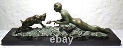 Art Deco sculpture signed LIMOUSIN nude woman goat statue