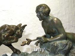 Art Deco sculpture signed LIMOUSIN nude woman goat statue