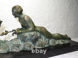 Art Deco sculpture signed LIMOUSIN nude woman goat statue