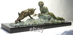 Art Deco sculpture signed LIMOUSIN nude woman goat statue