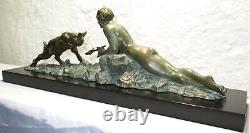 Art Deco sculpture signed LIMOUSIN nude woman goat statue