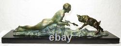 Art Deco sculpture signed LIMOUSIN nude woman goat statue