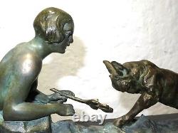 Art Deco sculpture signed LIMOUSIN nude woman goat statue