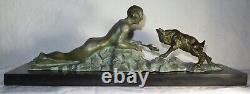 Art Deco sculpture signed LIMOUSIN nude woman goat statue