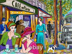Art Painting Deco Kris Milvy Café In Paris 80x60 Traction Cityscape Cote Drouot
