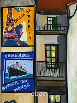 Art Painting Deco Kris Milvy Paris Place St André Des Arts 65x81 Cote Drouot
