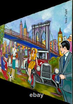 Art Painting Deco Kris Milvy Under Brooklyn Bridge New York 80 X 60 Drouot
