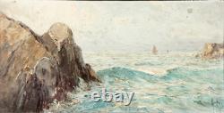 BRITTANY SHIPS early 20th century signed vintage marine painting antique art deco