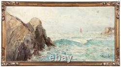 BRITTANY SHIPS early 20th century signed vintage marine painting antique art deco