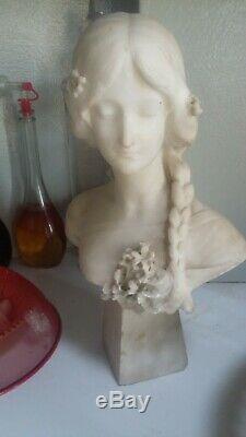 Beautiful Art Deco Bust Of Girl In Alabaster Sign Assigns A Fagioli 1877-1966