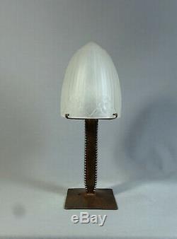 Beautiful Art Deco Lamp Time, Wrought Iron, Glass Dome Signed Sonover Dlg Muller