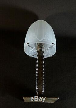 Beautiful Art Deco Lamp Time, Wrought Iron, Glass Dome Signed Sonover Dlg Muller