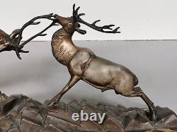 Beautiful Art Deco Statue of a Deer Fight Signed by Irénée Rochard