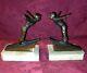 Beautiful Art Deco Skier Bookends Signed Jamar On Marble