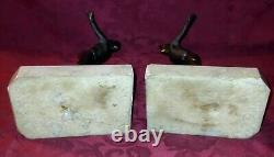 Beautiful Art Deco skier bookends signed Jamar on marble