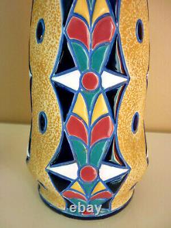 Beautiful Ceramic Vase Emaillee Polychrome, Art Deco Annees 20/30 Signe Amphora