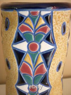 Beautiful Ceramic Vase Emaillee Polychrome, Art Deco Annees 20/30 Signe Amphora