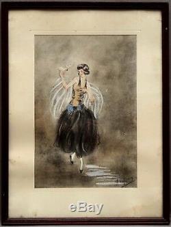 Beautiful Drawing Art Deco, Elegant At Perroquet, In The Style Of Louis Icart