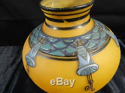 Beautiful Enamel Decoration Glass Paste Vase Signed Delatte Nancy Art Deco