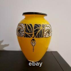 Beautiful Glass Paste Vase Enamelled Decoration Signed Delatte Nancy Art Deco