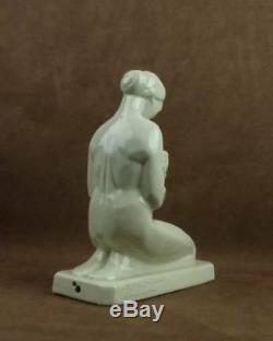 Beautiful Night Sculpture Art Deco Woman In Tile Cracked Signed