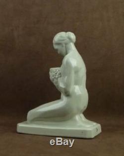 Beautiful Night Sculpture Art Deco Woman In Tile Cracked Signed