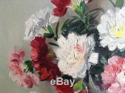 Beautiful Old Painting Bouquet Dillets Oil On Canvas Signed Andre M C1940