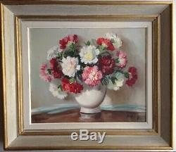 Beautiful Old Painting Bouquet Dillets Oil On Canvas Signed Andre M C1940