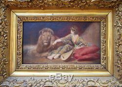 Beautiful Old Unsigned Painting, Lion Tamer, Art Deco Woman, Circus