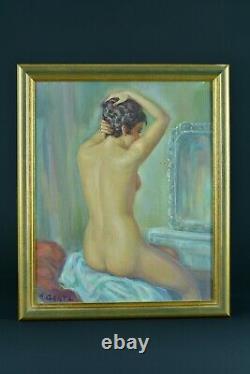 Beautiful Painting Old Portrait Young Woman Nude With Hairdresser Signed Albert Genta