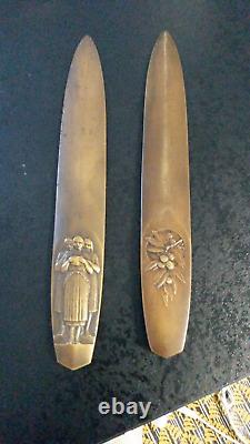 Beautiful Pair of Bronze Paper Cutters Signed Raoul Benard Art Deco France 1930