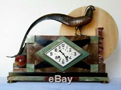 Beautiful Pendulum Bronze Fireplace Mantle Signed Danvin 3 Pieces Clock Art Deco