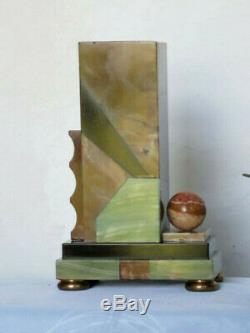 Beautiful Pendulum Bronze Fireplace Mantle Signed Danvin 3 Pieces Clock Art Deco
