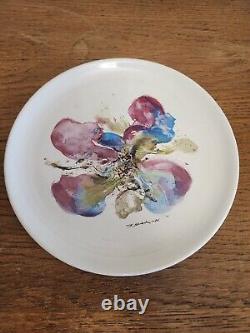 Beautiful Plate Zao Wou Ki Porcelain Orchids Signed