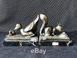 Benjamin Rabier Bookends Pair Art Deco Fables From A Decor In Regulates Signed