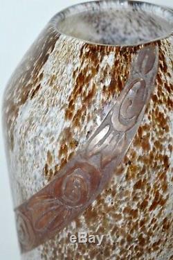 Big Vase Pate Ovoide Glass Art Deco Signed Legras Decor Cleared Acid Flowers