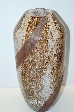 Big Vase Pate Ovoide Glass Art Deco Signed Legras Decor Cleared Acid Flowers