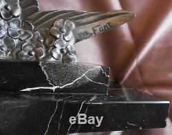 Birds Art Deco Silver Metal Portor Marble Base (crack) Sculptor M Font
