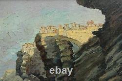 'Bonifacio in Corsica-Favre XXth Century, Painting, Impressionism, Art Deco, Sea, Marine, Village'