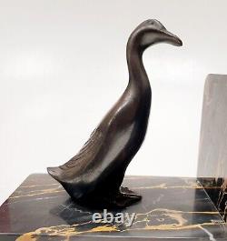 Bookends Animal Sculpture Geese Signed M. FONT Art Deco