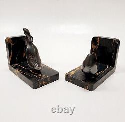 Bookends Animal Sculpture Geese Signed M. FONT Art Deco